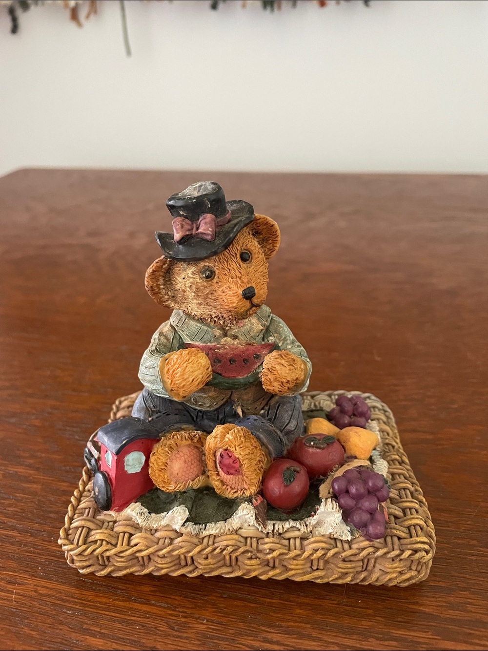 Teddy Bear Figurine with Watermelon and Fruit